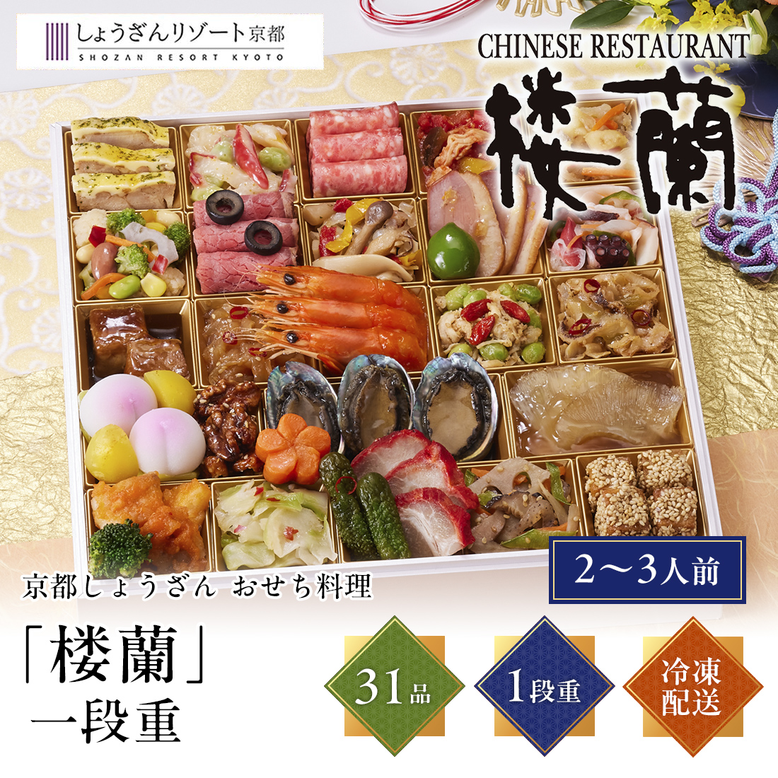 [12月29日・30日お届け 日時配達指定不可]京都しょうざん 中華＆洋風おせち料理「楼蘭」一段重<冷凍>