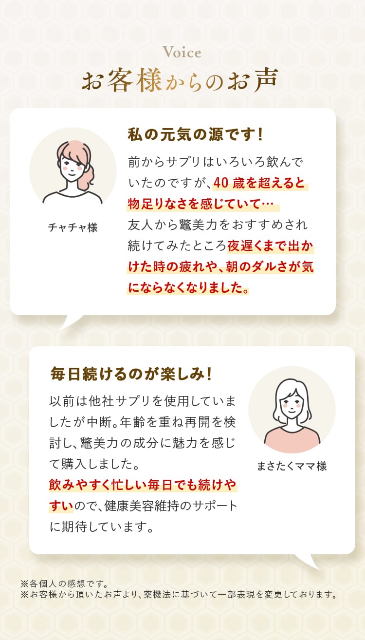 お客様からのお声｜私の元気の源です！・毎日続けるのが楽しみ！